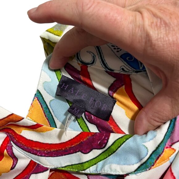 Hale Bob dress women's M white multicolor koi print cap sleeve keyhole open - Picture 4 of 7